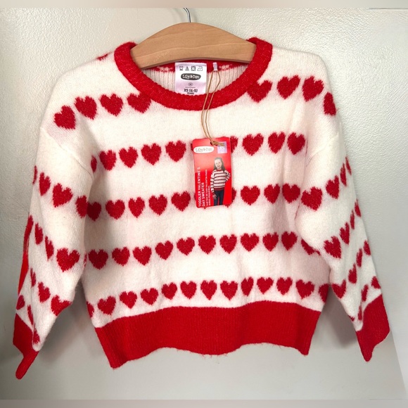Lily & Dan Other - Lily & Dan Sweater 4-5 Red Hearts Girl’s XS Pullover Top Cream White NEW NWT